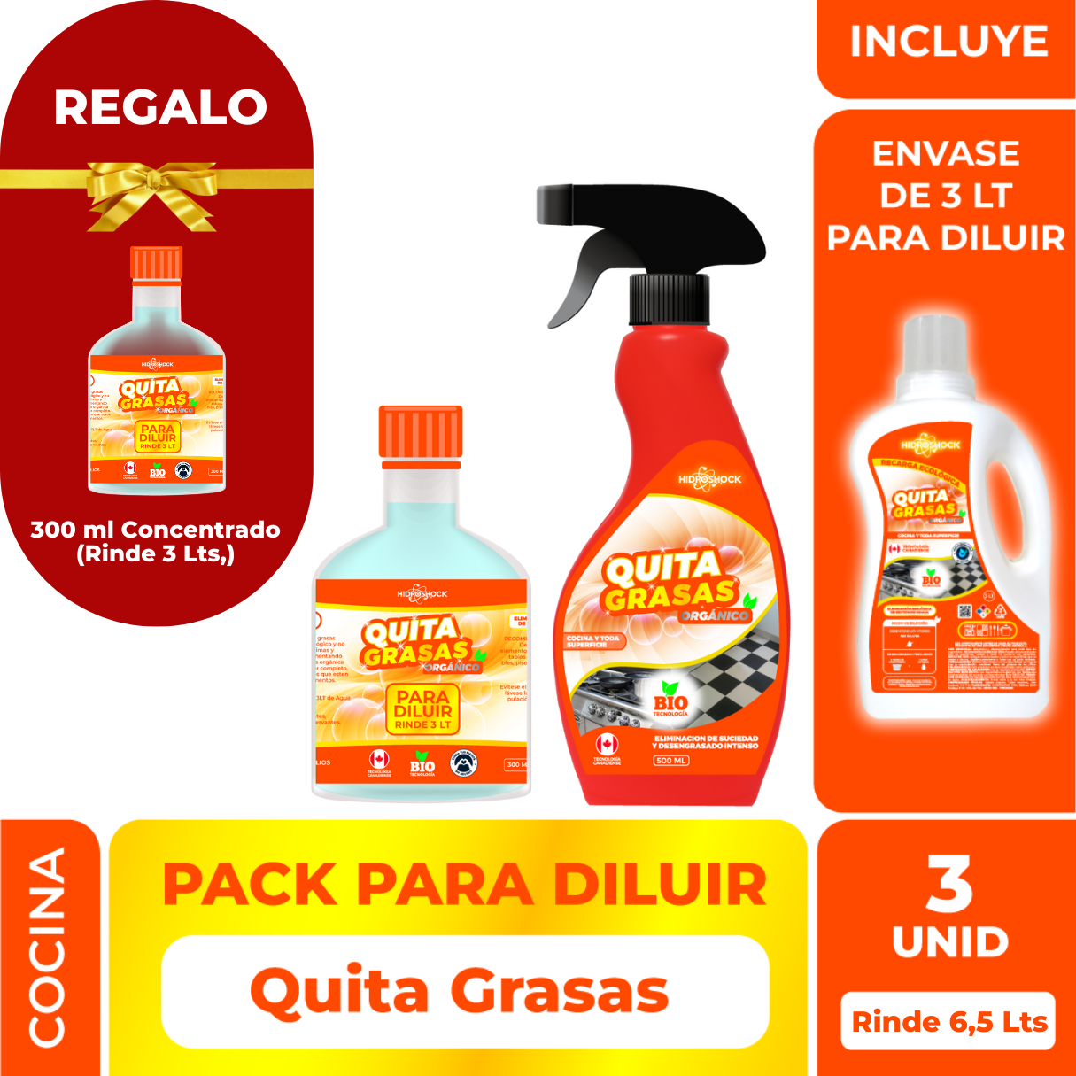 PACK Quita Grasas Rinde 3,5 LT + Regalo (Incluye envase VACÍO de 3 LT para diluir)